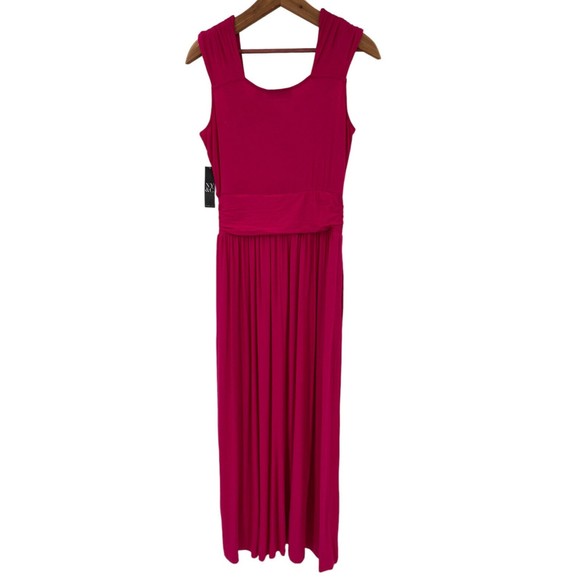 NY&C Maxi Dress Size Small Pink Jersey Sleeveless Faux Wrap Ruched V-Neck NWT - Picture 2 of 8